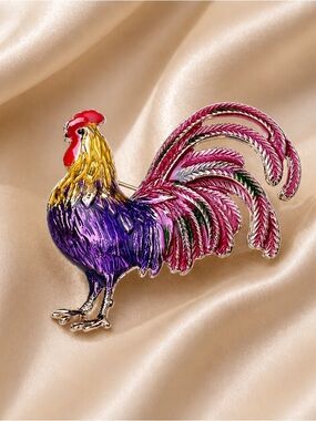 Purple Rooster Gold Brooch